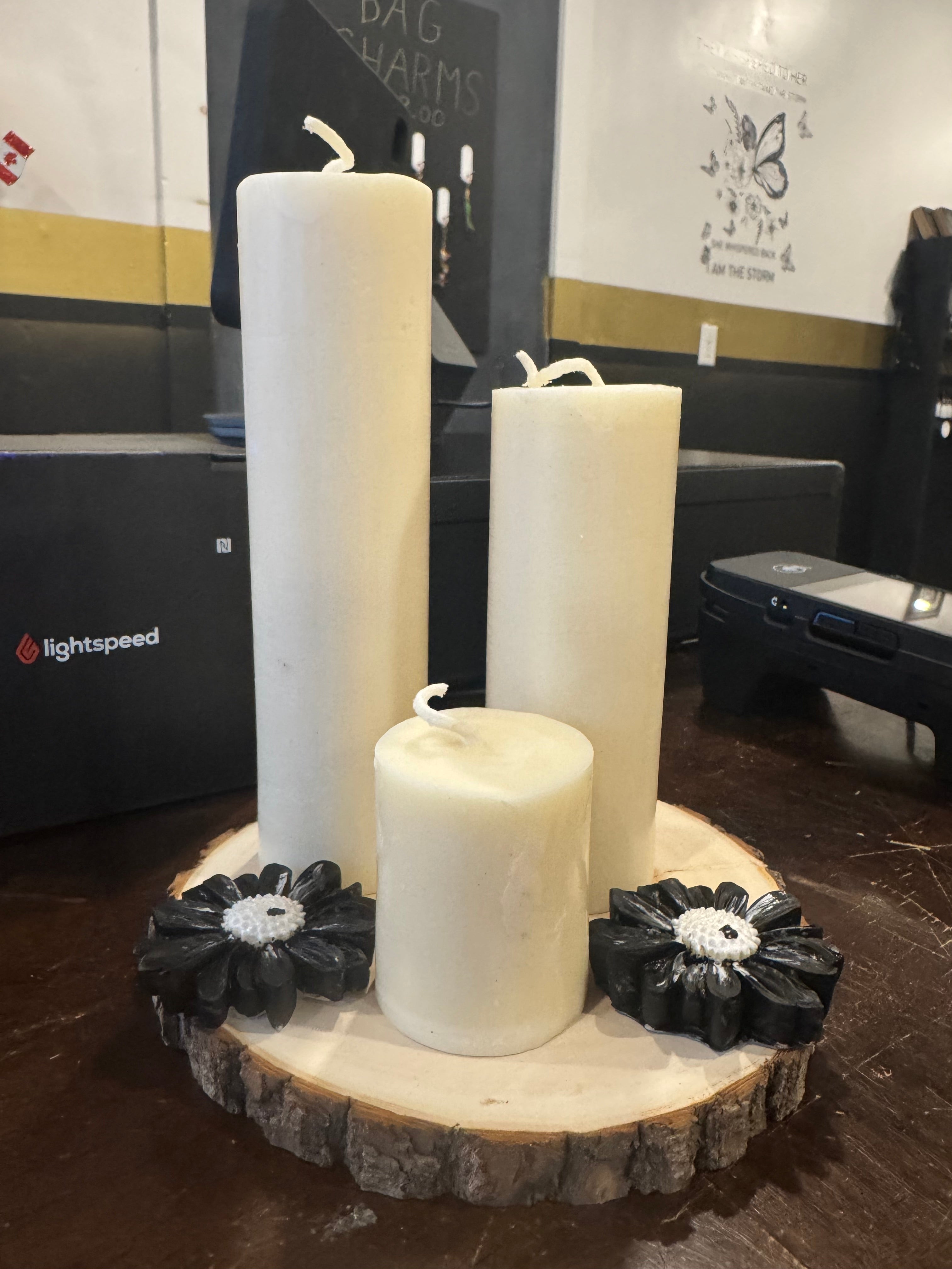Pillar Candle 60.00 for all 3. email us for specific sizes you need.