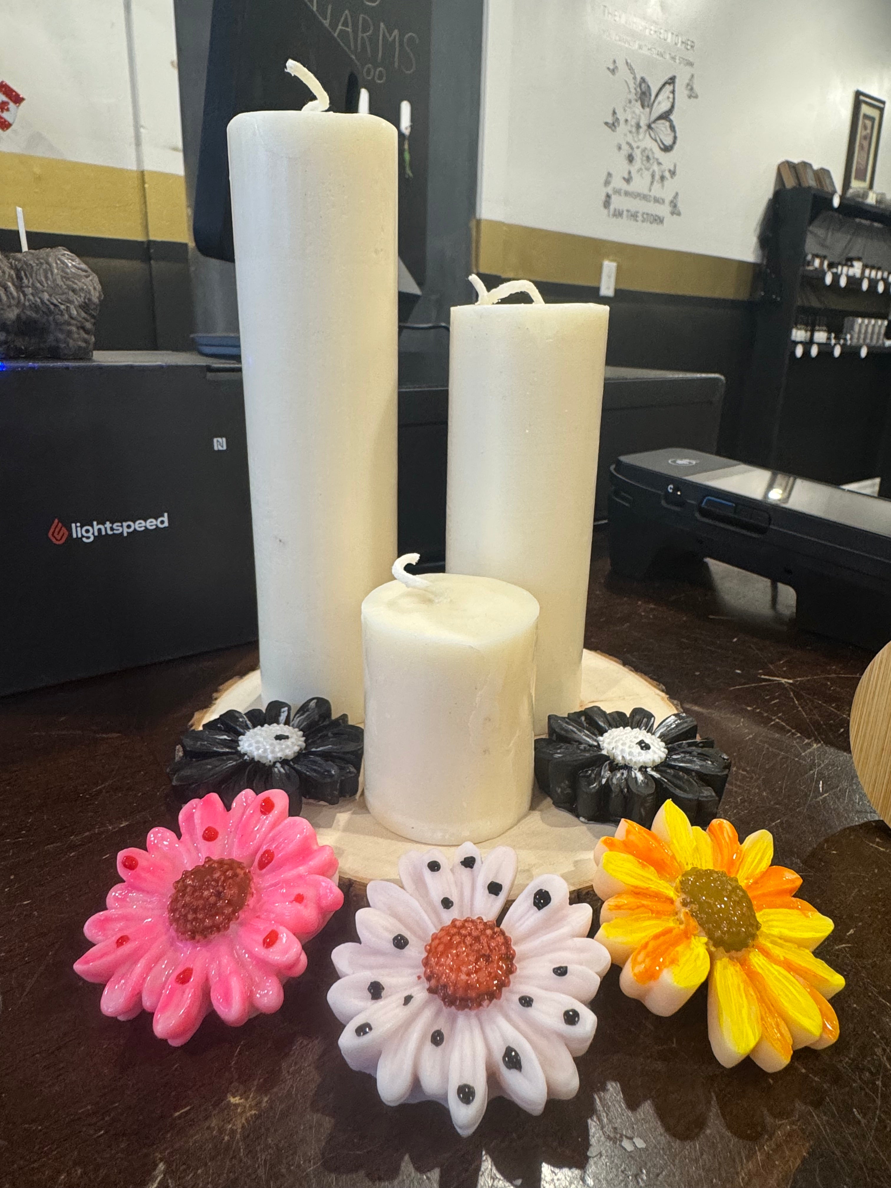 Pillar Candle 60.00 for all 3. email us for specific sizes you need.