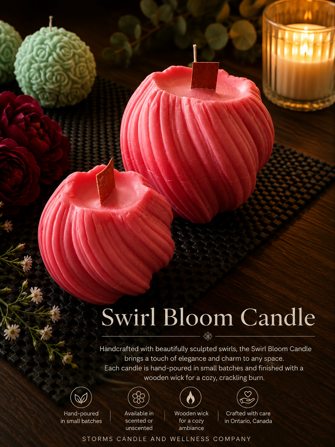Hand poured Swirl Bloom Candle set